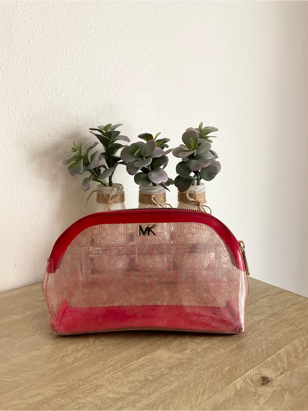 Michael Kors Clear Cosmetic Pouch with Red Trim